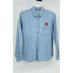 Antigua‎ Blue Women's Nebraska Huskers Jean Button Up Top - Size Medium